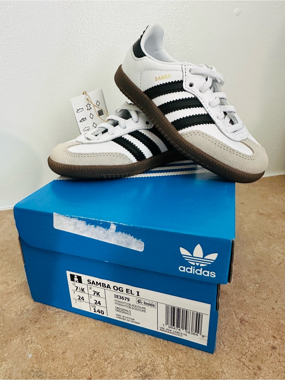 adidas Kids Samba OG White Black with Gum Sole